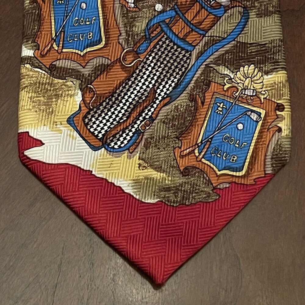 Vintage Prima Hand Made 100% Silk Men’s Neck Tie Made In Korea Golf Print
